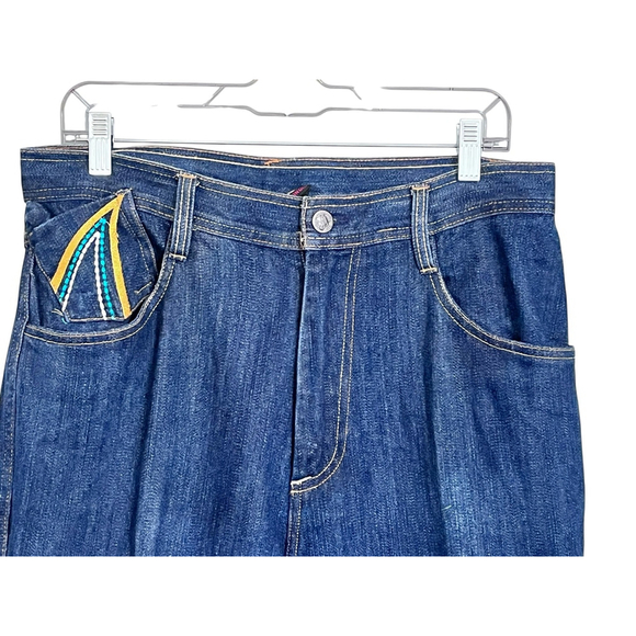 Makaveli Vintage Tupac Hip Hop Rap Embroidered Dark Wash Denim Jeans Size 32x34 - Picture 5 of 6